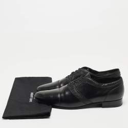 Saint Laurent Black Leather and Embossed Lizard Lace Up Oxfords Size 44