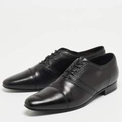 Saint Laurent Black Leather and Embossed Lizard Lace Up Oxfords Size 44
