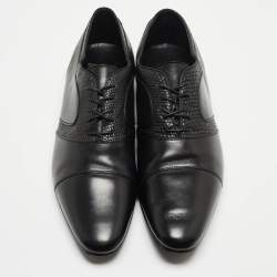 Saint Laurent Black Leather and Embossed Lizard Lace Up Oxfords Size 44