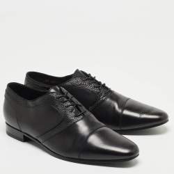 Saint Laurent Black Leather and Embossed Lizard Lace Up Oxfords Size 44