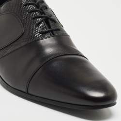 Saint Laurent Black Leather and Embossed Lizard Lace Up Oxfords Size 44