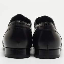 Saint Laurent Black Leather and Embossed Lizard Lace Up Oxfords Size 44