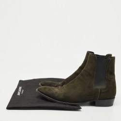 Saint Laurent Dark Green Suede Chelsea Boots Size 43