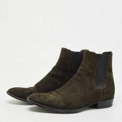 Saint Laurent Dark Green Suede Chelsea Boots Size 43
