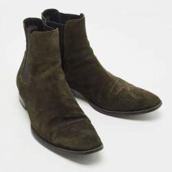 Saint Laurent Dark Green Suede Chelsea Boots Size 43