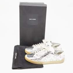 Pre Owned Saint Laurent Silver Leather Low Top Sneakers Size 42