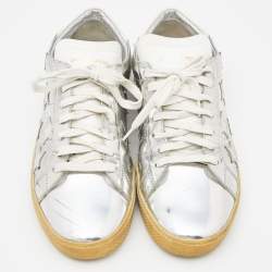 Pre Owned Saint Laurent Silver Leather Low Top Sneakers Size 42