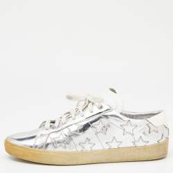 Pre Owned Saint Laurent Silver Leather Low Top Sneakers Size 42