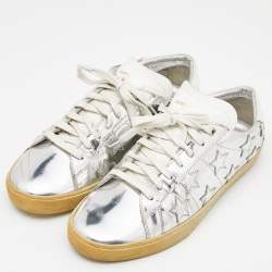 Pre Owned Saint Laurent Silver Leather Low Top Sneakers Size 42