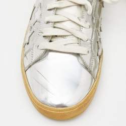 Pre Owned Saint Laurent Silver Leather Low Top Sneakers Size 42