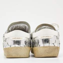 Pre Owned Saint Laurent Silver Leather Low Top Sneakers Size 42