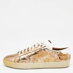 Pre Owned Saint Laurent Gold/White Leather Low Top Sneakers Size 42