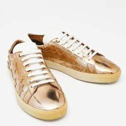 Pre Owned Saint Laurent Gold/White Leather Low Top Sneakers Size 42