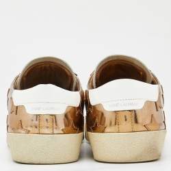 Pre Owned Saint Laurent Gold/White Leather Low Top Sneakers Size 42
