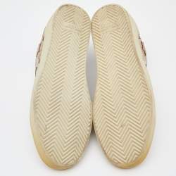 Pre Owned Saint Laurent Gold/White Leather Low Top Sneakers Size 42