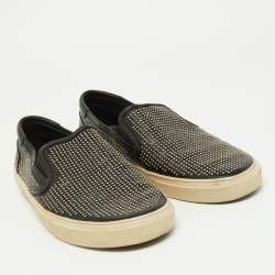 Saint Laurent Black Studded Leather Slip On Sneakers Size 44