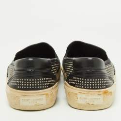 Saint Laurent Black Studded Leather Slip On Sneakers Size 44