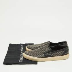 Saint Laurent Black Studded Leather Slip On Sneakers Size 44