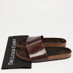 Saint Laurent Brown Leather Joan Slides Size 43