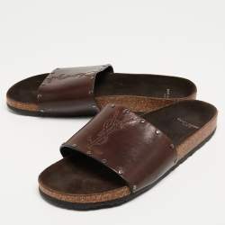 Saint Laurent Brown Leather Joan Slides Size 43