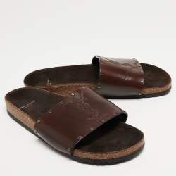 Saint Laurent Brown Leather Joan Slides Size 43