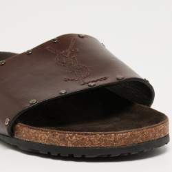 Saint Laurent Brown Leather Joan Slides Size 43