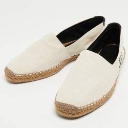 Saint Laurent Cream Canvas Logo Embroidered Espadrille Flats Size 43