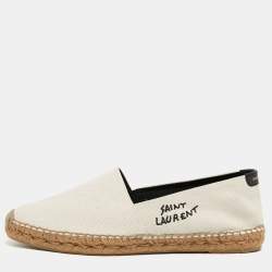 Saint Laurent Cream Canvas Logo Embroidered Espadrille Flats Size 43