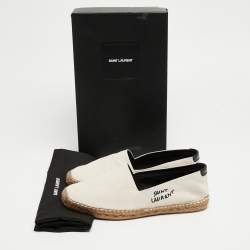 Saint Laurent Cream Canvas Logo Embroidered Espadrille Flats Size 43