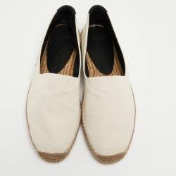 Saint Laurent Cream Canvas Logo Embroidered Espadrille Flats Size 43