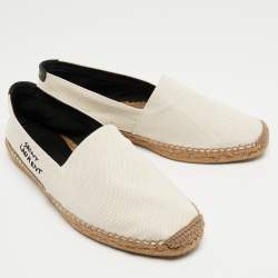 Saint Laurent Cream Canvas Logo Embroidered Espadrille Flats Size 43