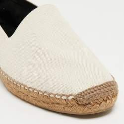 Saint Laurent Cream Canvas Logo Embroidered Espadrille Flats Size 43