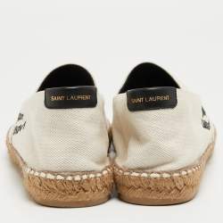 Saint Laurent Cream Canvas Logo Embroidered Espadrille Flats Size 43