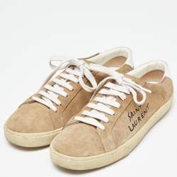 مملوكة مسبقًا Saint Laurent Brown Suede Court Classic Logo Sneakers Size 39
