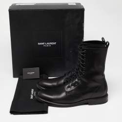 Saint Laurent Black Leather Rangers Combat Boots Size 45