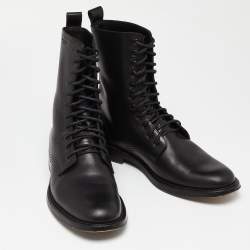 Saint Laurent Black Leather Rangers Combat Boots Size 45