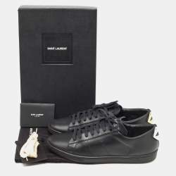 Pre Owned Saint Laurent Paris Black Leather Court Classic Lips Low Top Sneakers Size 40.5
