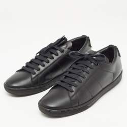 Pre Owned Saint Laurent Paris Black Leather Court Classic Lips Low Top Sneakers Size 40.5