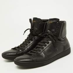 Pre Owned Saint Laurent Black Leather Court Classic Sl/01h High Top Sneakers Size 42.5