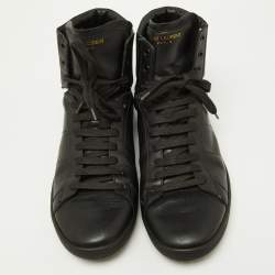 Pre Owned Saint Laurent Black Leather Court Classic Sl/01h High Top Sneakers Size 42.5