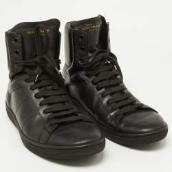 Pre Owned Saint Laurent Black Leather Court Classic Sl/01h High Top Sneakers Size 42.5