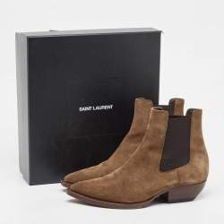 Saint Laurent Brown Suede Theo Chelsea Boots Size 40
