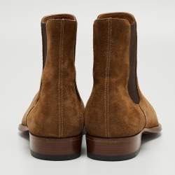 Pre Owned Saint Laurent Brown Suede Wyatt Chelsea Boots Size 42