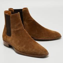 Pre Owned Saint Laurent Brown Suede Wyatt Chelsea Boots Size 42