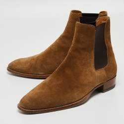 Pre Owned Saint Laurent Brown Suede Wyatt Chelsea Boots Size 42
