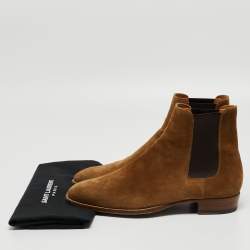 Pre Owned Saint Laurent Brown Suede Wyatt Chelsea Boots Size 42