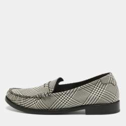 Saint Laurent Paris Black/White Coated Canvas Penny Slip On Loafers Size 45