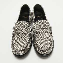 Saint Laurent Paris Black/White Coated Canvas Penny Slip On Loafers Size 45