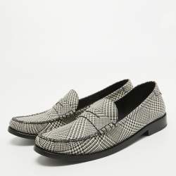 Saint Laurent Paris Black/White Coated Canvas Penny Slip On Loafers Size 45