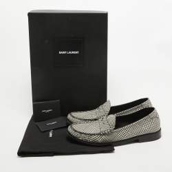 Saint Laurent Paris Black/White Coated Canvas Penny Slip On Loafers Size 45